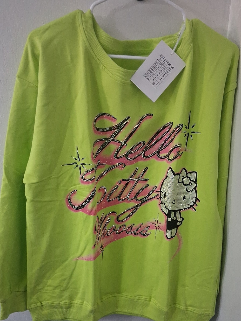 Hello Kitty Neon Lime Green Sweatshirt with Rhinestone